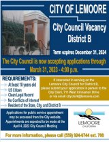 Lemoore City Council seeks to fill vacant District B council position by March 31